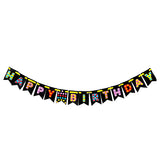 Pop It theme Happy Birthday EVA wall banner decoration with colorful rainbow pop-it inspired graphics and birthday lettering from Funzoop The Party Shop