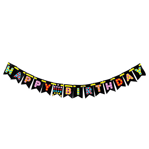 Pop It theme Happy Birthday EVA wall banner decoration with colorful rainbow pop-it inspired graphics and birthday lettering from Funzoop The Party Shop