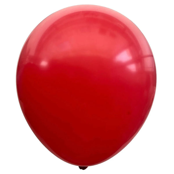 Product view of standard red latex balloons, showing the listed colour and finish for twelve-inch party backdrop groups and celebration decorations.