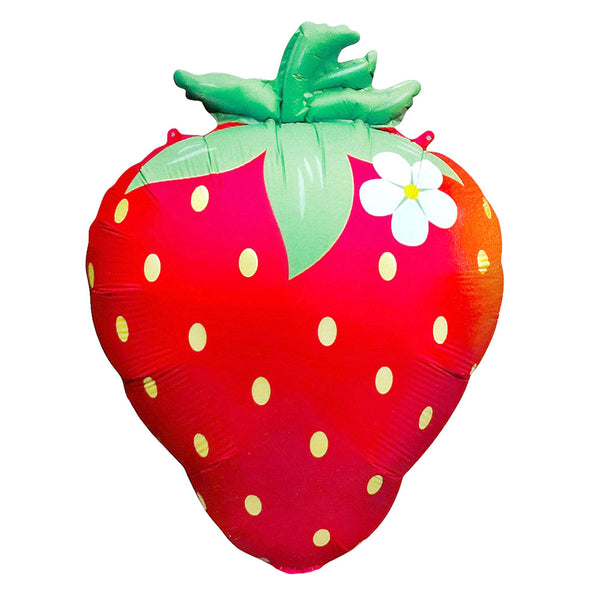Red strawberry shaped foil balloon with daisy flower