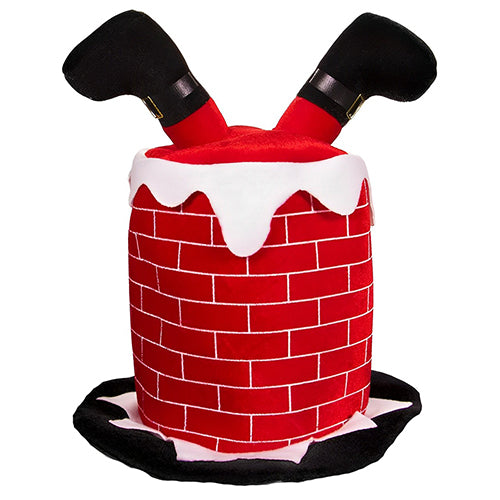 Christmas novelty hat featuring Santa stuck inside a chimney design from Funzoop The Party Shop
