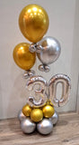 30th birthday silver and gold milestone number balloon stand decoration with foil balloons by Funzoop Gurgaon