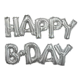 Silver Happy Bday foil banner for birthday celebration backdrop decoration from Funzoop The Party Shop