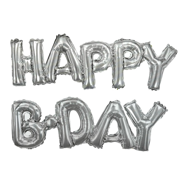 Silver Happy Bday foil banner for birthday celebration backdrop decoration from Funzoop The Party Shop