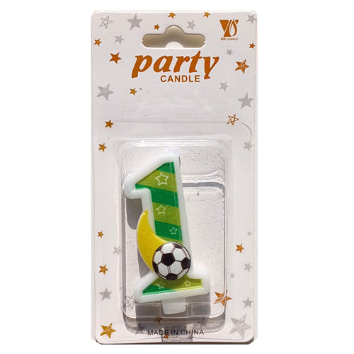 Football Wax Number Cake Candle, Digits 0-9, ONE (1)