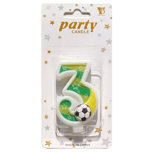 Football Wax Number Cake Candle, Digits 0-9, THREE(3)