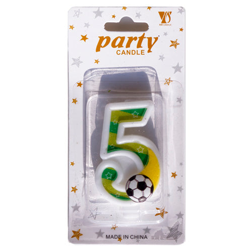 Football Wax Number Cake Candle, Digits 0-9, FIVE (5)