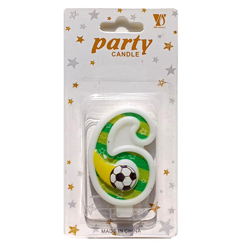 Football Wax Number Cake Candle, Digits 0-9, SIX (6)