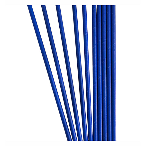 Blue paper drinking straws shown grouped against a white background, providing a solid colour accent for coordinated party drinks.
