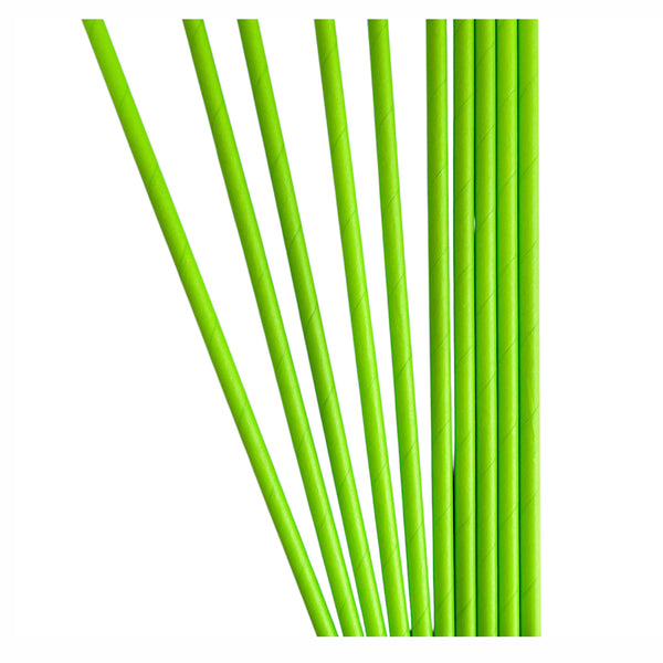Green paper drinking straws shown grouped against a white background, providing a solid colour accent for coordinated party drinks.