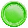 Green nine inch paper party plate shown individually with a plain centre and ridged border for a bright celebration setting.