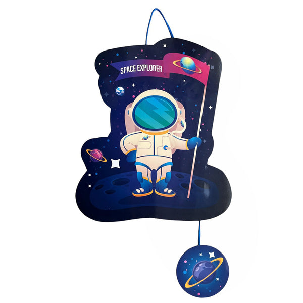Astronaut theme party pinata shaped like an astronaut on a planet for space birthday celebrations from Funzoop The Party Shop