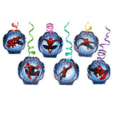 Spider-Man theme hanging swirl decorations with superhero character cutouts for birthday party décor from Funzoop The Party Shop