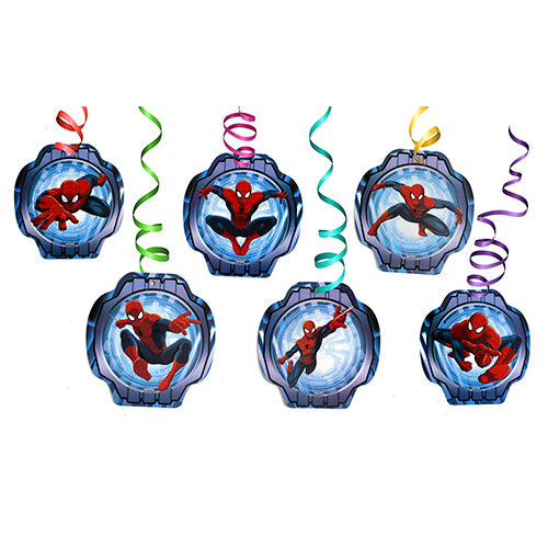 Spider-Man theme hanging swirl decorations with superhero character cutouts for birthday party décor from Funzoop The Party Shop