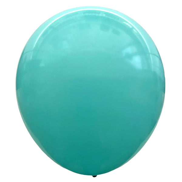 Product view of sweet pastel turquoise latex balloons, showing the listed colour and finish for twelve-inch party backdrop groups and celebration decorations.