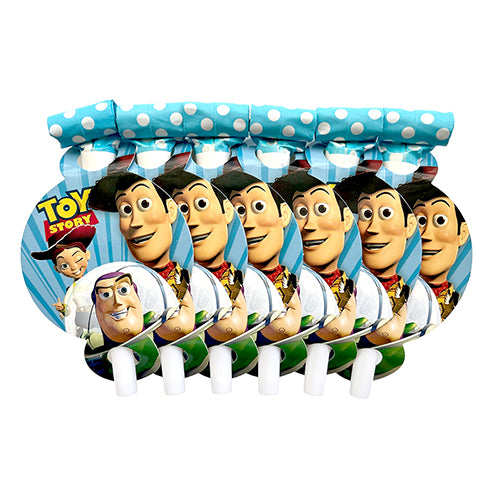 Toy Story theme party blowouts pack of 6 with colorful character inspired designs from Funzoop The Party Shop