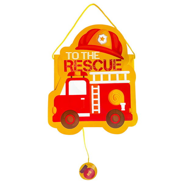Red and yellow transport theme cardboard party piñata