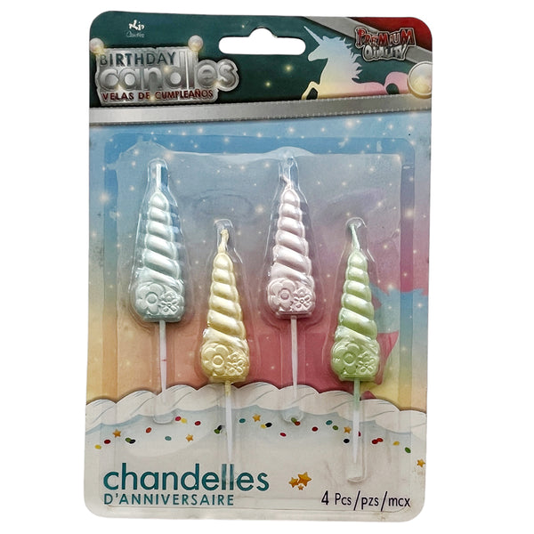 Pastel unicorn horn cake candles for unicorn theme birthday celebrations from Funzoop The Party Shop