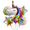 Unicorn Theme 5 in 1 Foil Balloons Bouquet Set shown in an additional product reference image for a themed celebration table and party photo display