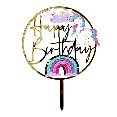 Unicorn Rainbow Acrylic Happy Birthday Cake Topper