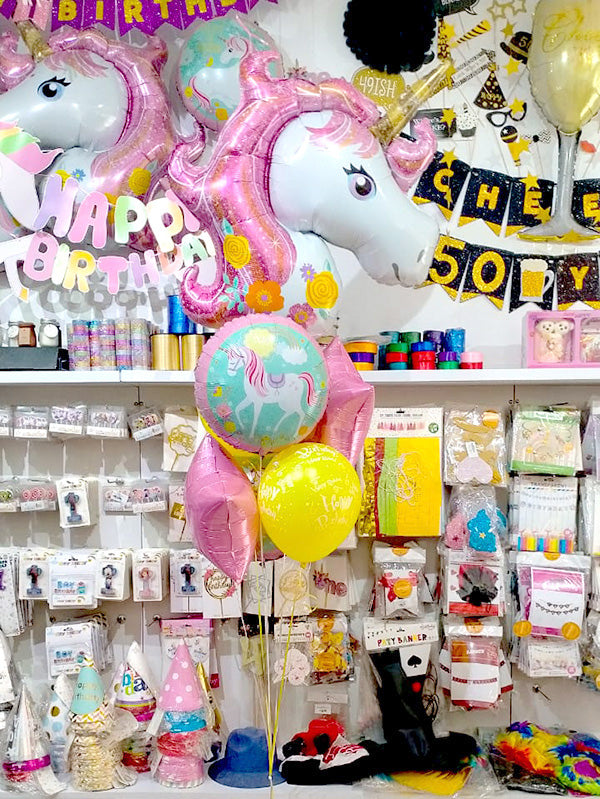 Unicorn theme helium balloon bouquet with foil unicorn balloons for birthday decoration – Funzoop The Party Shop