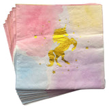 Unicorn theme glossy paper napkins with colorful unicorn party design from Funzoop The Party Shop