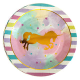 Pastel unicorn birthday paper plates for themed party table setup from Funzoop The Party Shop