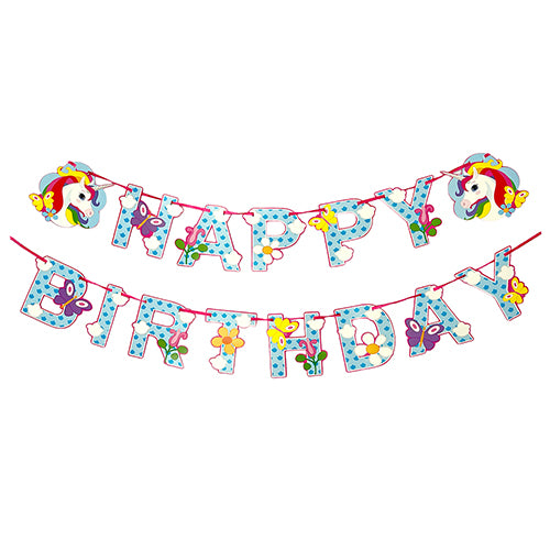 Unicorn theme happy birthday party wall banner with colorful pastel decoration design for girls birthday celebration from Funzoop The Party Shop