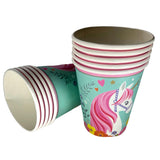 Unicorn theme paper cups with colorful unicorn party design for celebrations from Funzoop The Party Shop