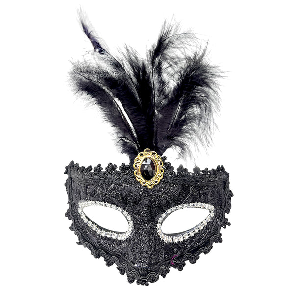 Venetian Party Feather Eye Mask, Assorted Colors, Black by Funzoop