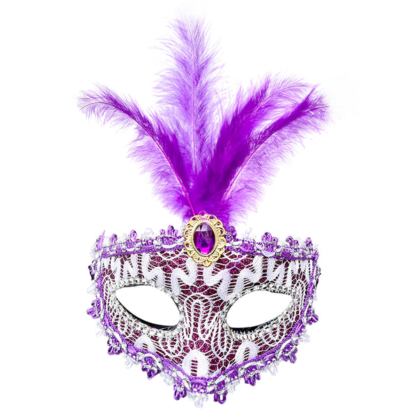 Venetian Party Feather Eye Mask, Assorted Colors, Purple by Funzoop
