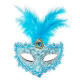 Blue Venetian party feather eye mask with elegant masquerade design and feather accents from Funzoop The Party Shop