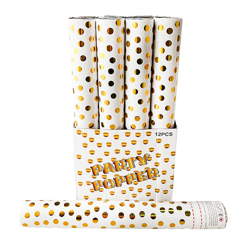 White and gold polka dot confetti party popper
