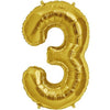 16" Foil Number Balloons- Golden (Digits 3) - Funzoop