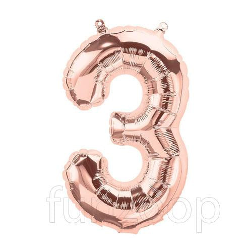 16" Foil Number Balloons- Rose Gold (Digit 3) - Funzoop