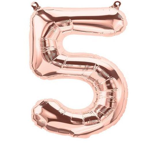 16" Foil Number Balloons- Rose Gold (Digit 5) - Funzoop