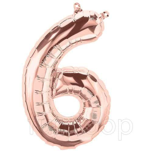 16" Foil Number Balloons- Rose Gold (Digit 6) - Funzoop