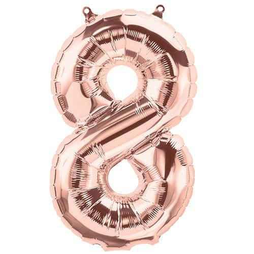 16" Foil Number Balloons- Rose Gold (Digit 8) - Funzoop