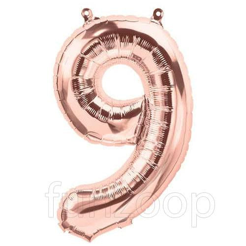 16" Foil Number Balloons- Rose Gold (Digit 9) - Funzoop