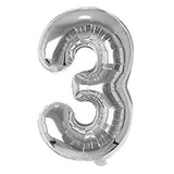 17" Foil Number Balloons- Silver (Digit 3) - Funzoop