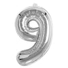 17" Foil Number Balloons- Silver (Digit 9) - Funzoop