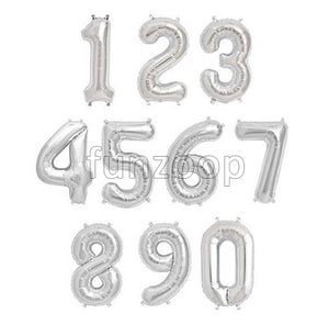 16" Foil Number Balloons- Silver (Digits 0 - 9) - Funzoop
