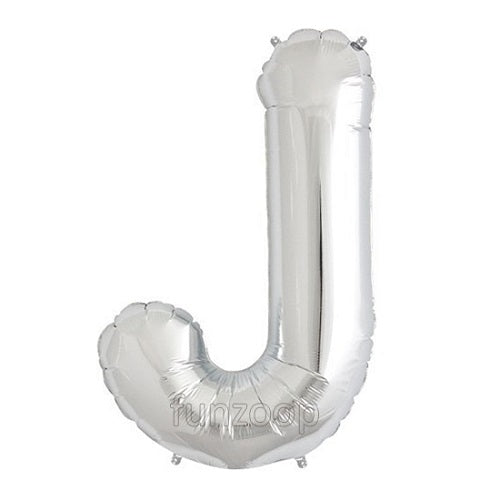 16" Foil Alphabet Balloons- Silver (Letters J) - Funzoop
