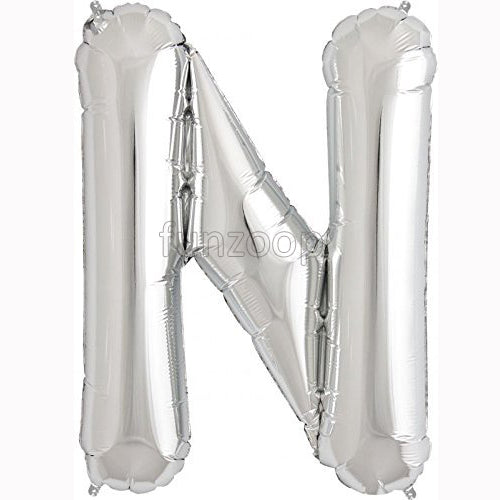 16" Foil Alphabet Balloons- Silver (Letters N) - Funzoop