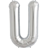 16" Foil Alphabet Balloons- Silver (Letters U) - Funzoop