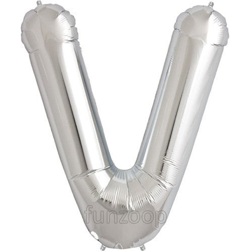 16" Foil Alphabet Balloons- Silver (Letters V) - Funzoop