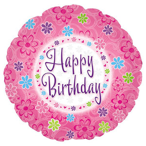 18" Floral Happy Birthday Foil Balloon