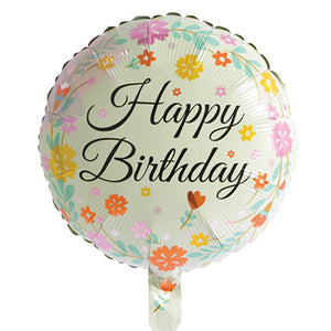 18" Happy Birthday Flower Theme Foil Balloon [Helium Inflated]