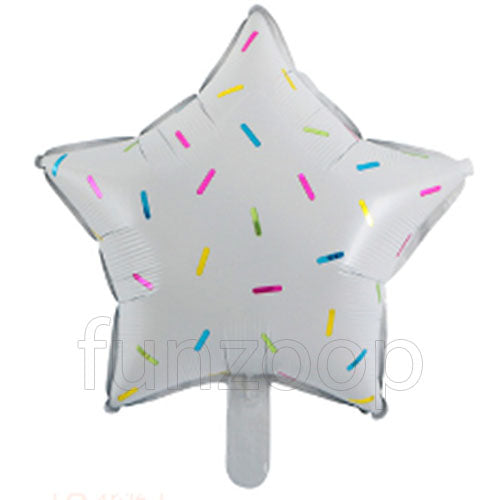 Candy Sprinkles Star Foil Balloon, 18 Inch shown as a product reference for themed parties and celebration displays, with its themed design visible.