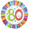 80th milestone birthday foil balloon with a black and gold glitter-effect printed design shown as a product reference for birthday celebrations, with its themed design visible.